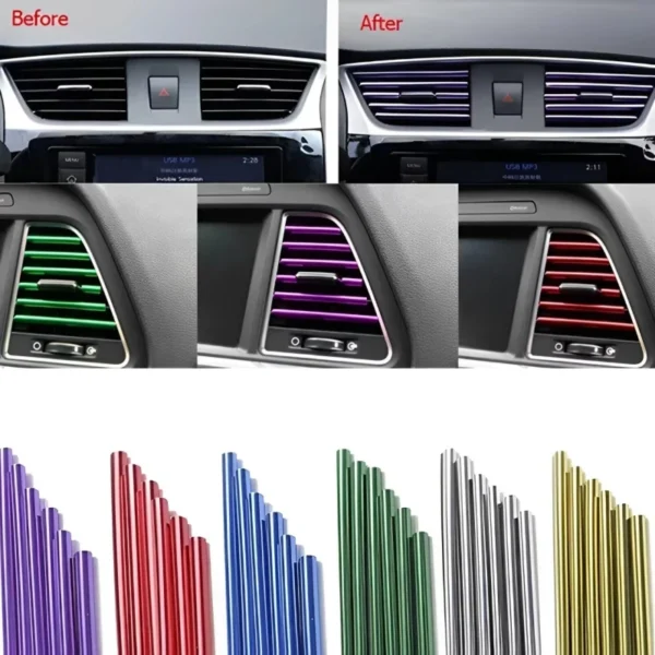 10/20PCS Car Air Vent Decorative Strip – Universal U-Shaped PVC Trim, Interior Dashboard Grille Accent for Most Vehicles (7.87 Inch)