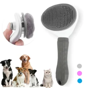 Self-Cleaning Pet Grooming Brush for Dogs & Cats – Hair Remover & Dematting Comb, Gentle Massage, Blue/Gray/Pink