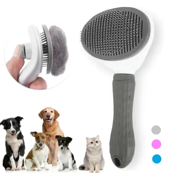Self-Cleaning Pet Grooming Brush for Dogs & Cats – Hair Remover & Dematting Comb, Gentle Massage, Blue/Gray/Pink