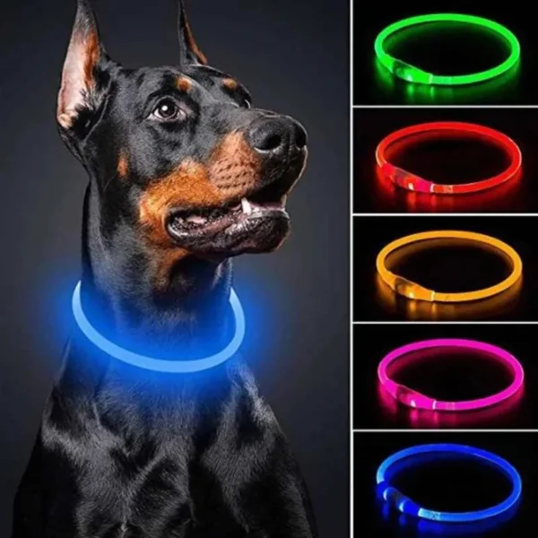 USB Rechargeable LED Dog Collar – 3-Mode Glow Light, Adjustable Night Safety Flashing Collar for Pets
