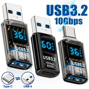 USB 3.2 Digital Display Adapter 10Gbps – Power Meter Tester, 36-60W Fast Charging Type-C Converter for Phones,  Laptops, and Computers