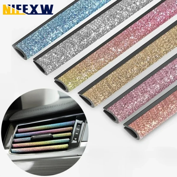 10Pcs Diamond Car Air Vent Trim Strips – U-Shape Bling Crystal Moulding Decor, Universal Fit Dashboard Accent for Most Vehicles